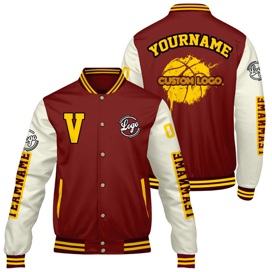 Maßgeschneiderte Claret Creme Letterman Varsity Jacket Individuelle Stickerei Druck nach Ihrem Wunsch