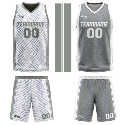 Benutzerdefinierte Weiß Grau Reversible Basketball Jersey Personalisierte Drucken Name Nummer Logo