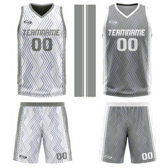 Benutzerdefinierte Weiß Grau Reversible Basketball Jersey Personalisierte Drucken Name Nummer Logo