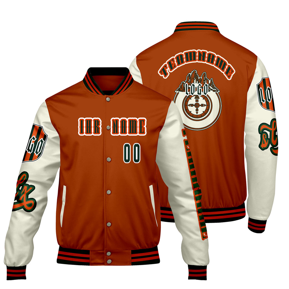 Maßgeschneiderte Orange Weiß Letterman Varsity Jacket Individuelle Stickerei  Druck nach Ihrem Wunsch