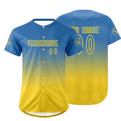 Benutzerdefiniert Blau Gelb Personalisierter Baseball Jersey mit Farbverlauf Team Uniform mit Namen und Nummer