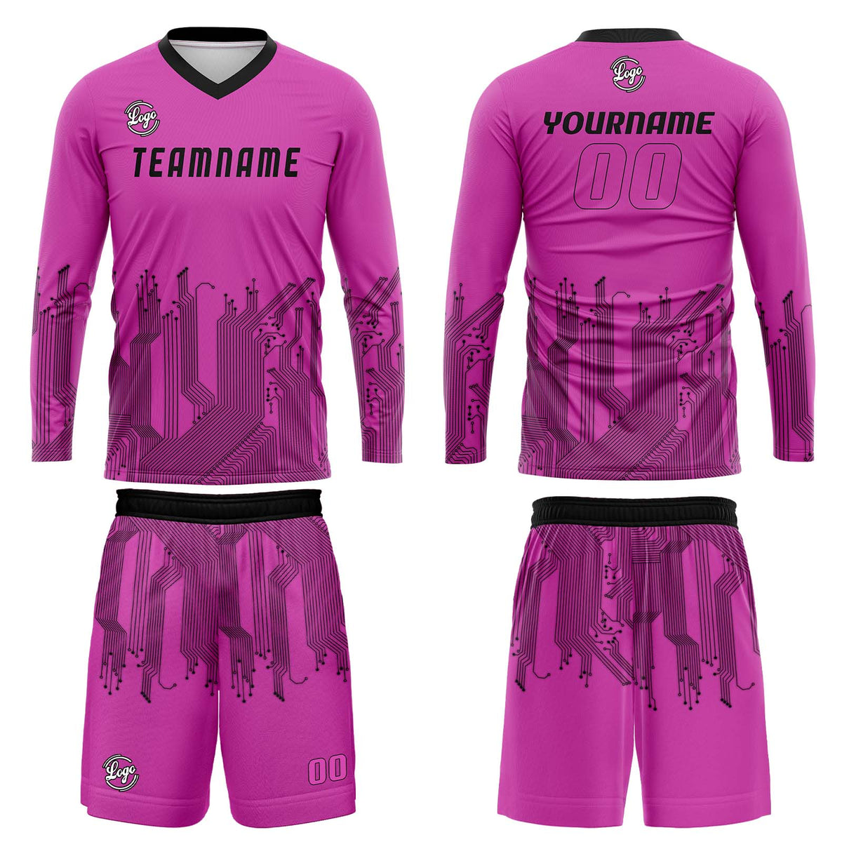 Kundenspezifisches Rosa Schwarz Basketball Fußball Schießen langes T-Shirt für Erwachsene und Kinder