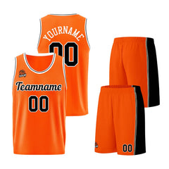 Individuelle Orange-Schwarz Basketball Jersey Shorts für Männer und Frauen Gestickter und gedruckter Name, Nummer und Logo