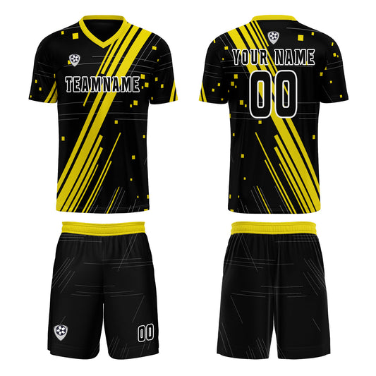 Benutzerdefinierte Schwarz Gelb Trikots für Männer Frauen Personalisierte Fußball Uniformen für Erwachsene und Kind