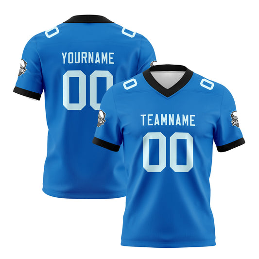 Benutzerdefinierte Blau Cyan Fußball Trikots Personalisierter Name Nummer Logo