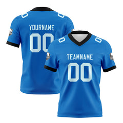 Benutzerdefinierte Blau Cyan Fußball Trikots Personalisierter Name Nummer Logo