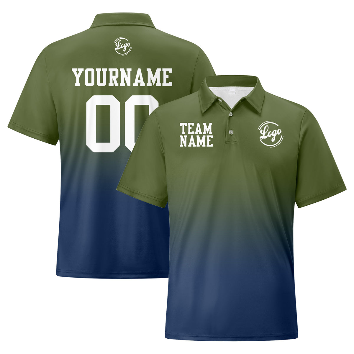 Benutzerdefinierte Armee Grün Marine Fußball Gradient Polo-Shirts Fügen Sie Ihr Einzigartiges hinzu Logo/Name/Nummer