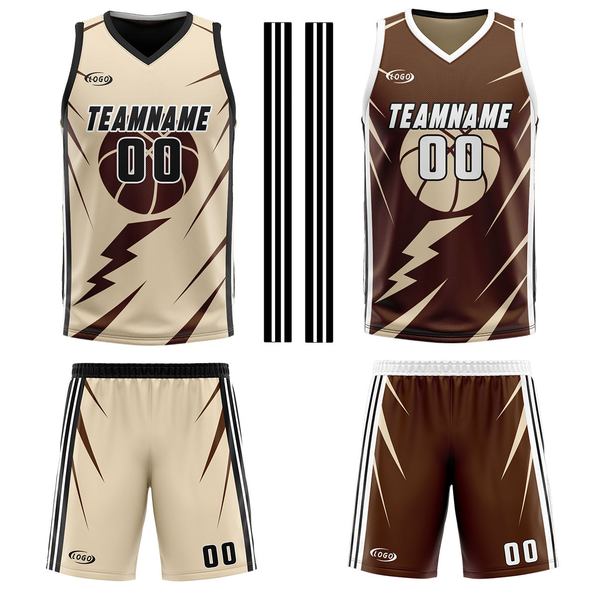 Benutzerdefinierte Creme Braun Reversible Basketball Jersey Personalisierte Drucken Name Nummer Logo