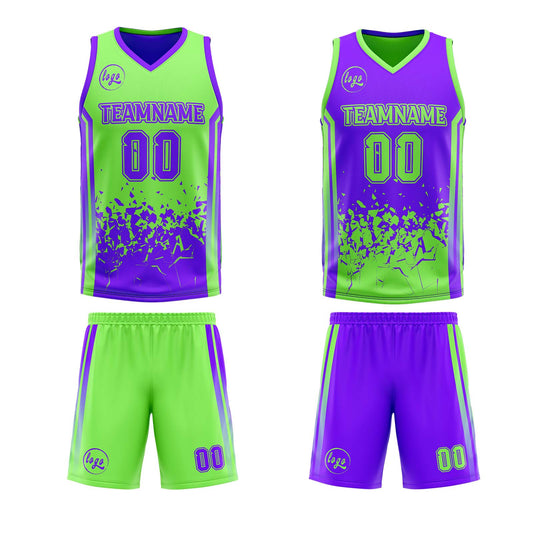 Benutzerdefinierte Grün Lila Reversible Basketball Jersey Personalisierte Drucken Name Nummer Logo
