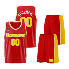 Individuelle Rot Gelb Basketball Jersey Shorts für Männer und Frauen Gestickter und gedruckter Name, Nummer und Logo