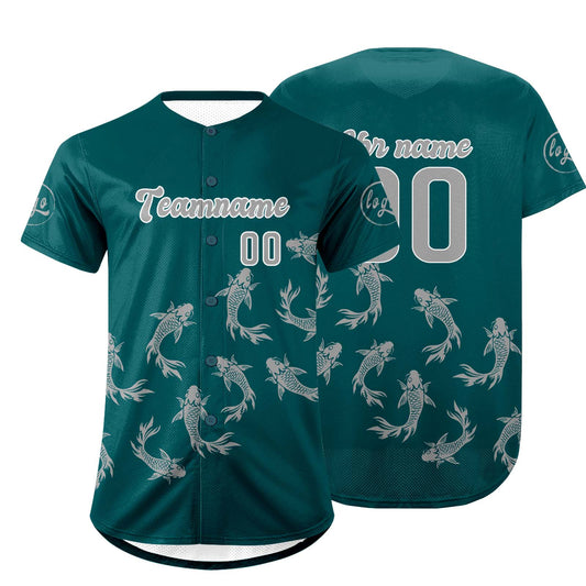 Benutzerdefiniert Dunkelgrün Grau Personalisierter Baseball Jersey mit Farbverlauf Team Uniform mit Namen und Nummer