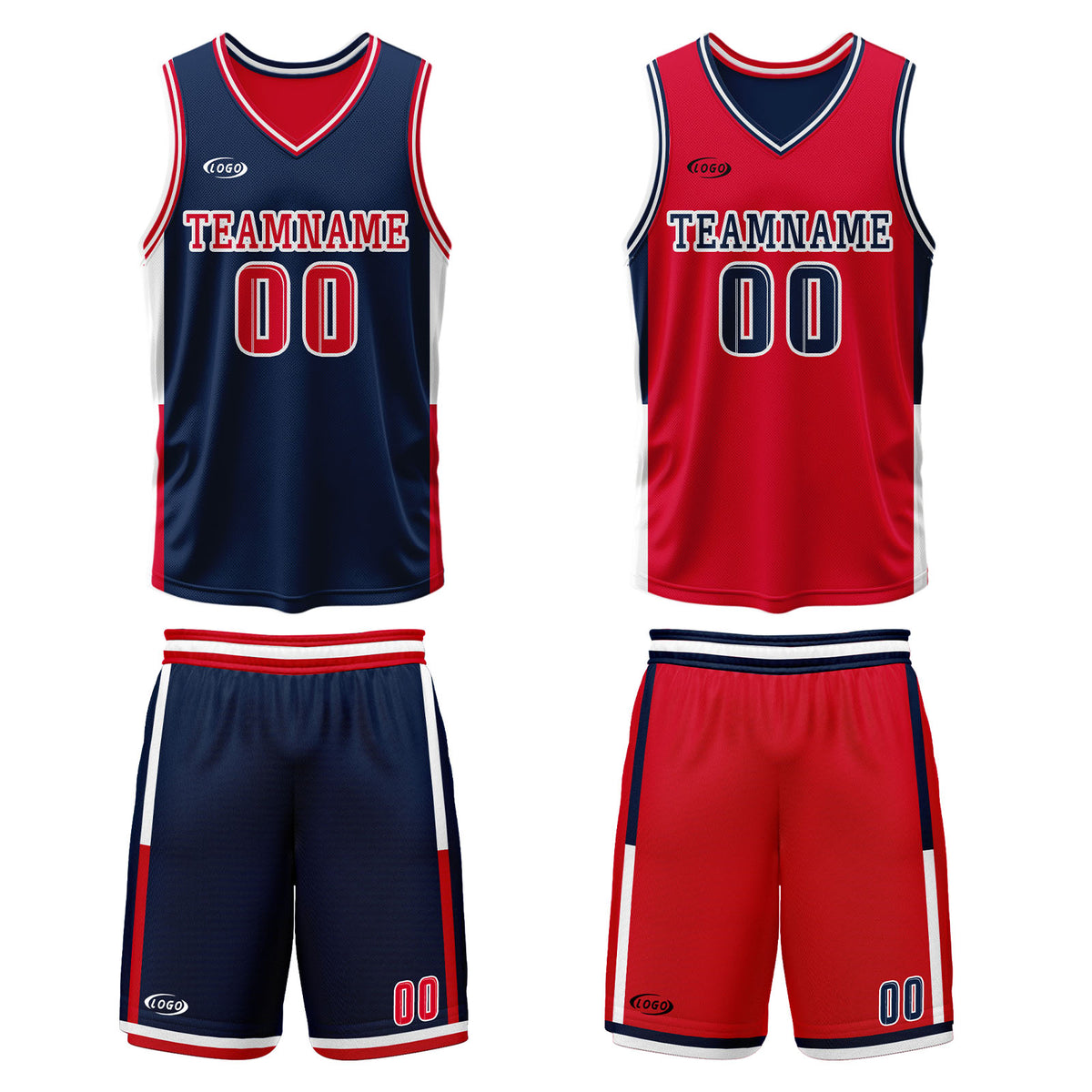 Benutzerdefinierte Marineblau Rot Reversible Basketball Jersey Personalisierte Drucken Name Nummer Logo