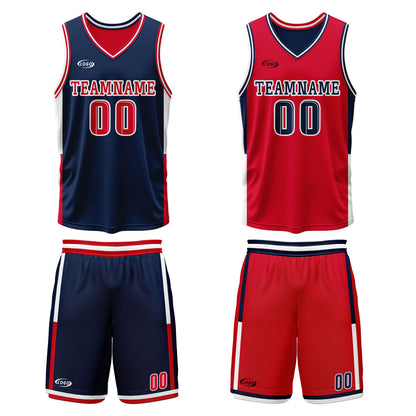 Benutzerdefinierte Marineblau Rot Reversible Basketball Jersey Personalisierte Drucken Name Nummer Logo