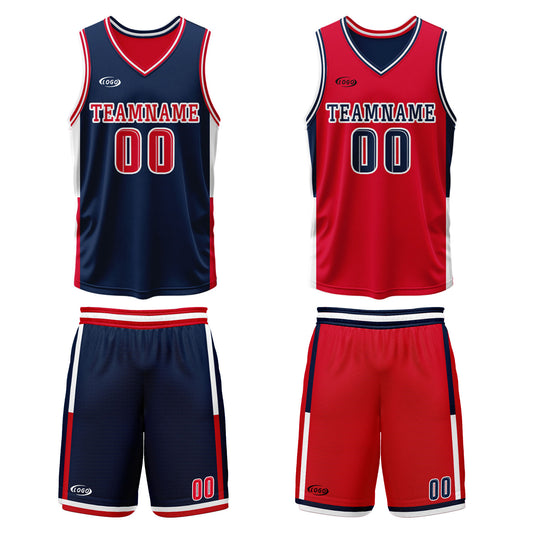 Benutzerdefinierte Marineblau Rot Reversible Basketball Jersey Personalisierte Drucken Name Nummer Logo