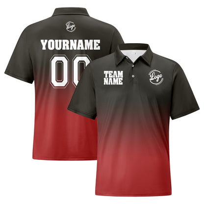 Benutzerdefinierte Langweilig Grau Rot Fußball Gradient Polo-Shirts Fügen Sie Ihr Einzigartiges hinzu Logo/Name/Nummer