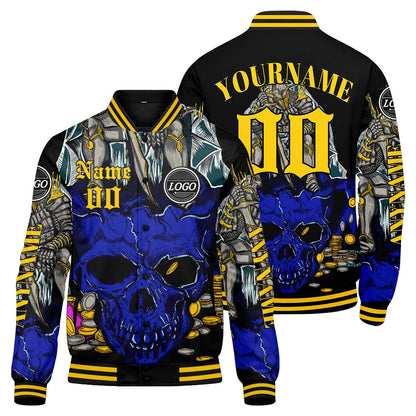 Maßgeschneiderte Königliches Gelb Letterman Varsity Jacket Individuelle Stickerei Druck nach Ihrem Wunsch