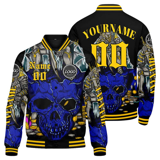Maßgeschneiderte Königliches Gelb Letterman Varsity Jacket Individuelle Stickerei Druck nach Ihrem Wunsch
