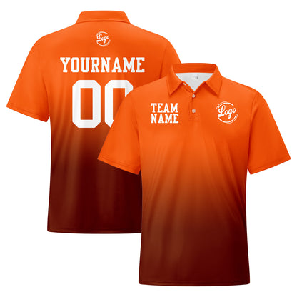 Benutzerdefinierte Orange Braun Fußball Gradient Polo-Shirts Fügen Sie Ihr Einzigartiges hinzu Logo/Name/Nummer