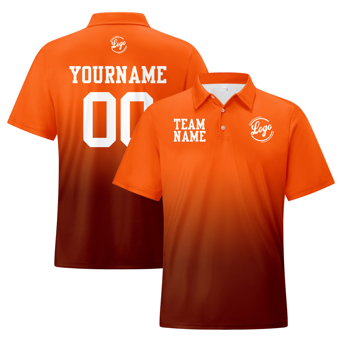 Benutzerdefinierte Orange Braun Fußball Gradient Polo-Shirts Fügen Sie Ihr Einzigartiges hinzu Logo/Name/Nummer