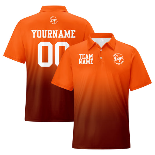 Benutzerdefinierte Orange Braun Fußball Gradient Polo-Shirts Fügen Sie Ihr Einzigartiges hinzu Logo/Name/Nummer
