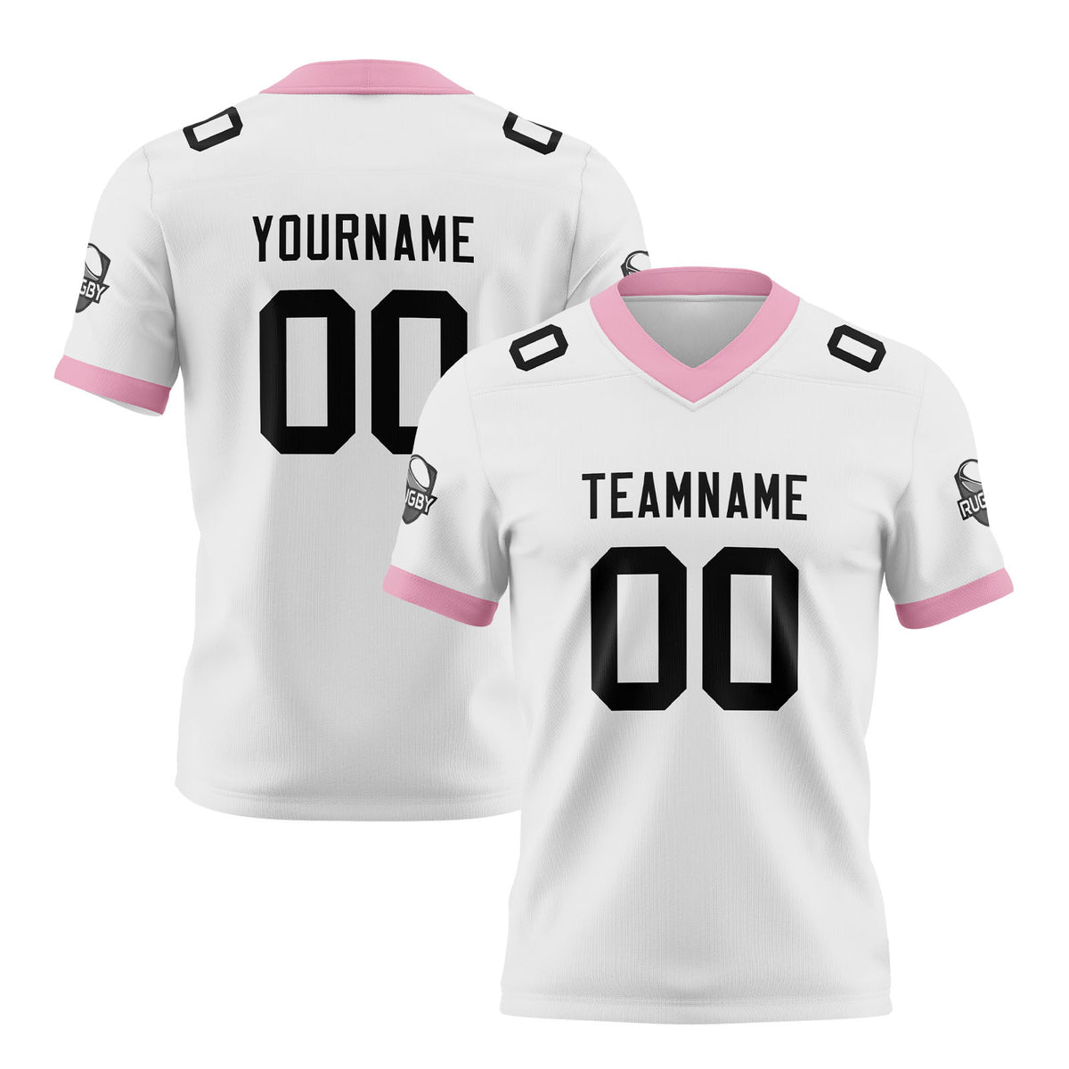 Benutzerdefinierte Weiß Rosa Fußball Trikots Personalisierter Name Nummer Logo