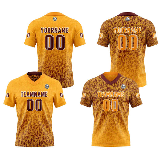 Benutzerdefinierte Braun Gelb Reversibel Fußball Trikot Personalisierte Gradient Fußball Shirts für Männer gedruckt Team Name Nummer Logo