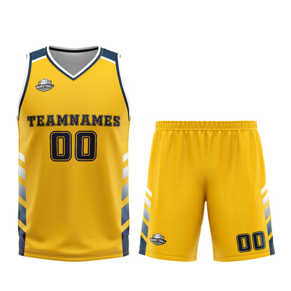 Benutzerdefinierter Gelb Blau Basketball Jersey Uniform Anzug gedruckt Ihr Logo Name Nummer
