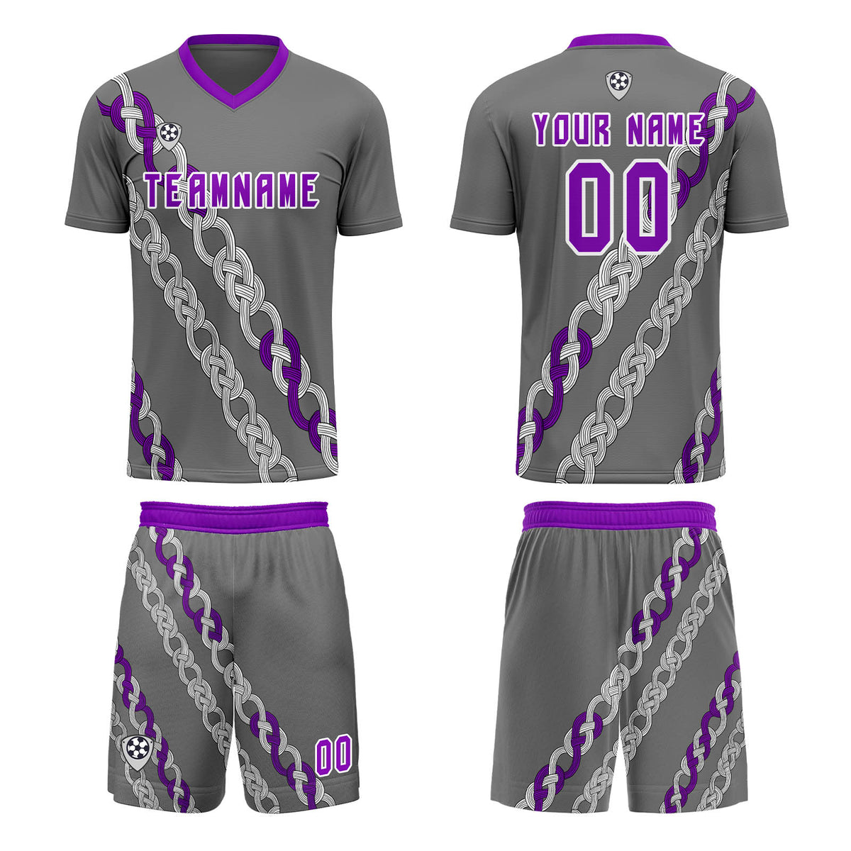 Benutzerdefinierte Grau Violett Trikots für Männer Frauen Personalisierte Fußball Uniformen für Erwachsene und Kind