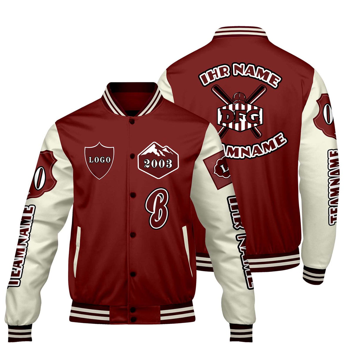 Maßgeschneiderte Rot Weiß Letterman Varsity Jacket Individuelle Stickerei  Druck nach Ihrem Wunsch