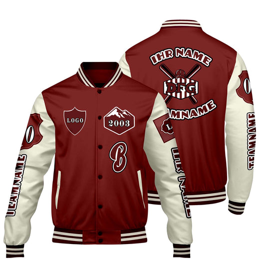 Maßgeschneiderte Rot Weiß Letterman Varsity Jacket Individuelle Stickerei  Druck nach Ihrem Wunsch