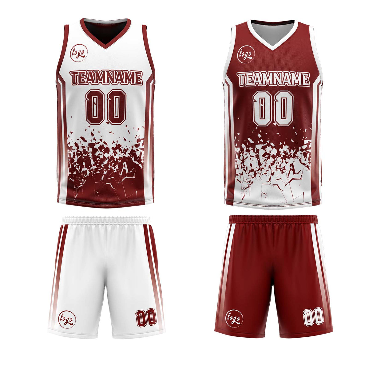 Benutzerdefinierte Burgund Weiß Reversible Basketball Jersey Personalisierte Drucken Name Nummer Logo