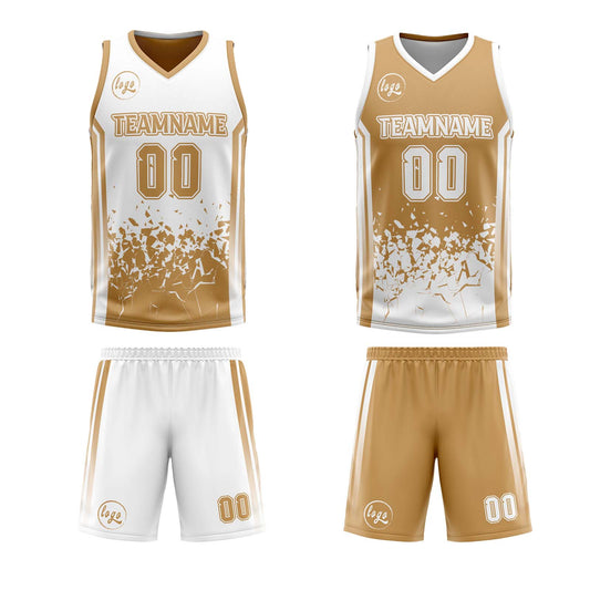 Benutzerdefinierte Braun Weiß Reversible Basketball Jersey Personalisierte Drucken Name Nummer Logo
