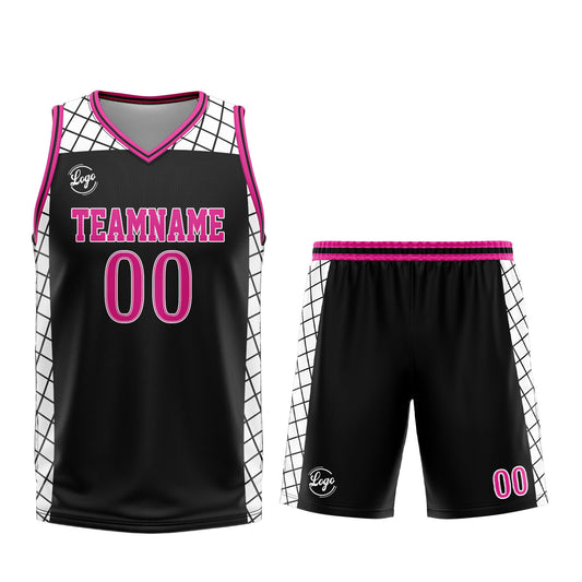 Benutzerdefinierter Schwarz Rosa Basketball Jersey Uniform Anzug gedruckt Ihr Logo Name Nummer