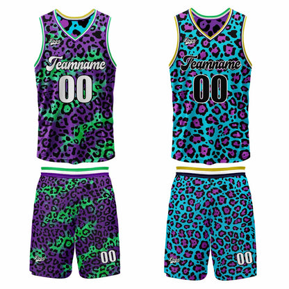 Benutzerdefinierte Lila Aqua Reversible Basketball Jersey Personalisierte Print Name Nummer Logo