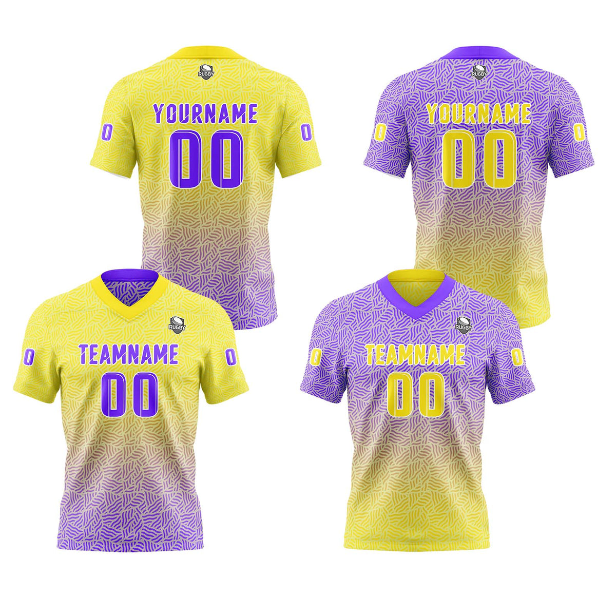Benutzerdefinierte Gelb Lila Reversibel Fußball Trikot Personalisierte Gradient Fußball Shirts für Männer gedruckt Team Name Nummer Logo