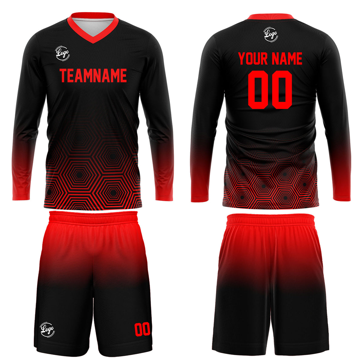 Kundenspezifisches Schwarz Rot Basketball Fußball Schießen langes T-Shirt für Erwachsene und Kinder