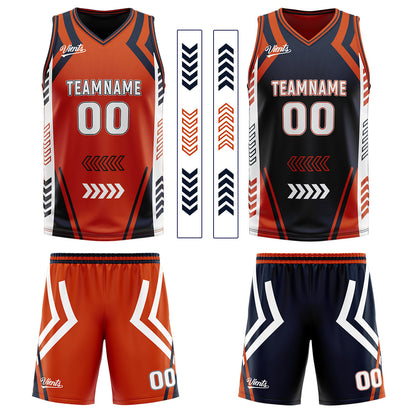 Benutzerdefinierte Orange Marine Reversible Basketball Jersey Personalisierte Drucken Name Nummer Logo