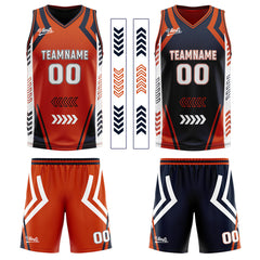 Benutzerdefinierte Orange Marine Reversible Basketball Jersey Personalisierte Drucken Name Nummer Logo