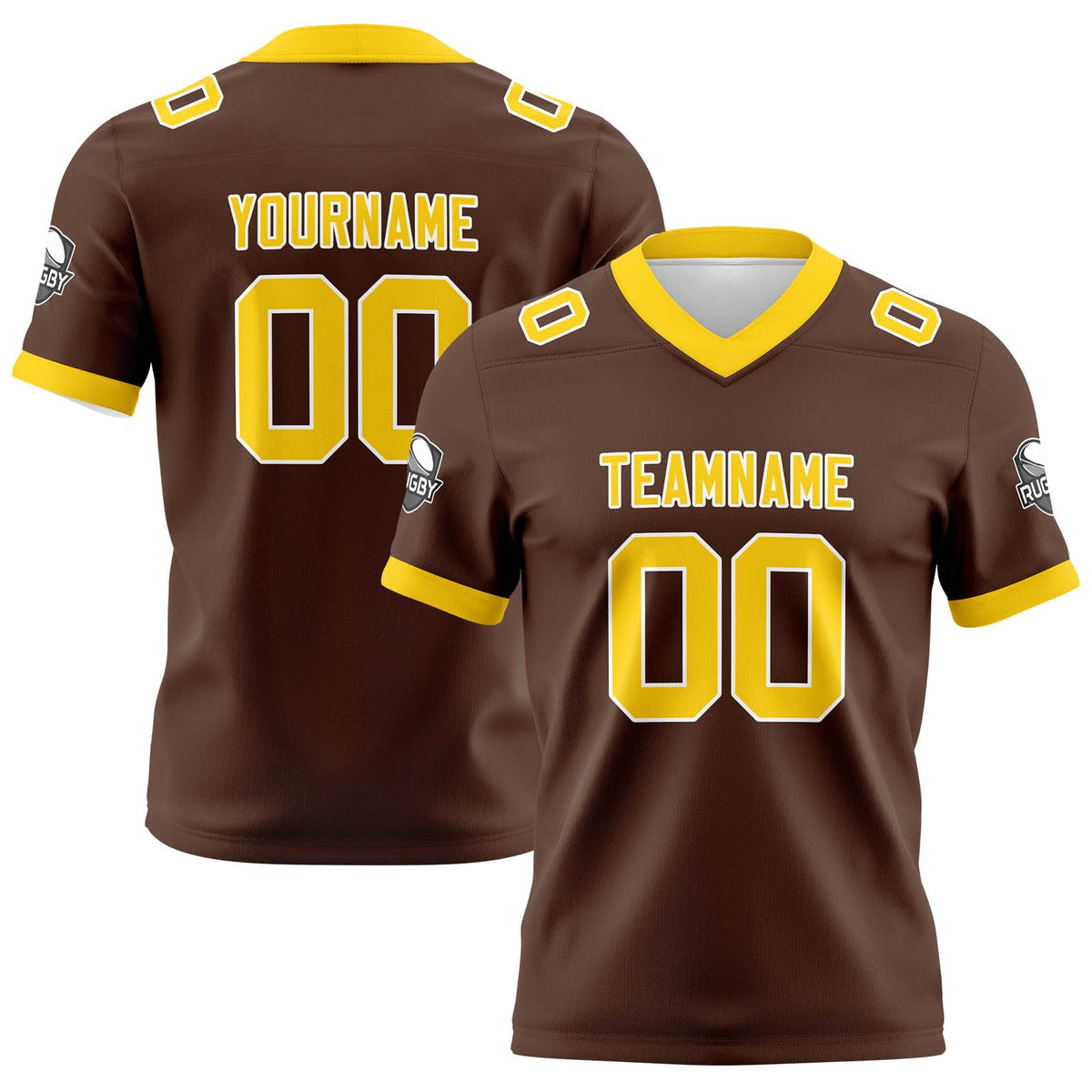 Benutzerdefinierte Braun Gelb Fußball Trikots Personalisierter Name Nummer Logo