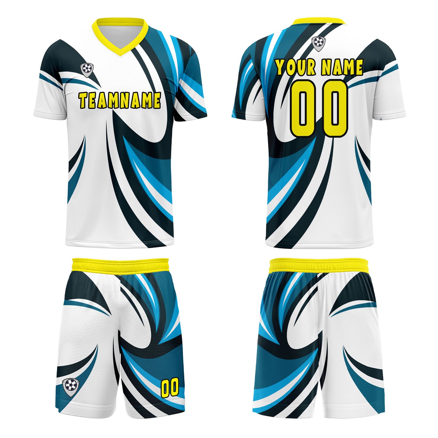 Benutzerdefinierte Weiß Blau Trikots für Männer Frauen Personalisierte Fußball Uniformen für Erwachsene und Kind