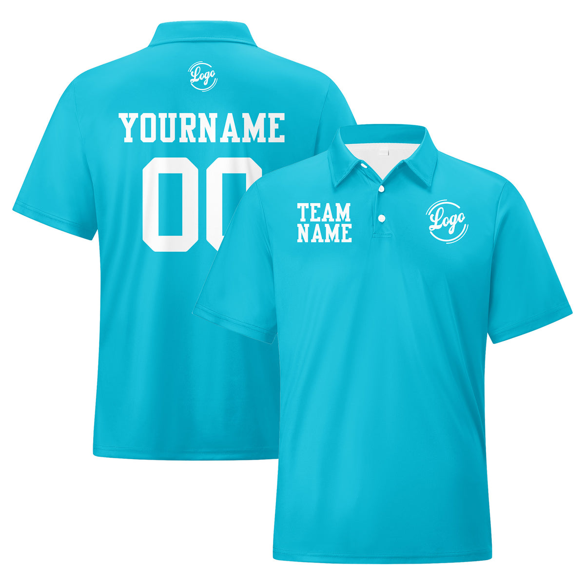 Benutzerdefinierte Cyan Weiß Fußball Polo-Shirts Fügen Sie Ihr Einzigartiges hinzu Logo/Name/Nummer