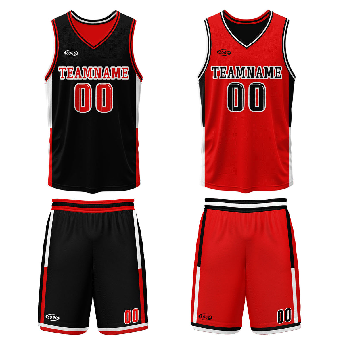 Benutzerdefinierte Schwarz Rot Reversible Basketball Jersey Personalisierte Drucken Name Nummer Logo
