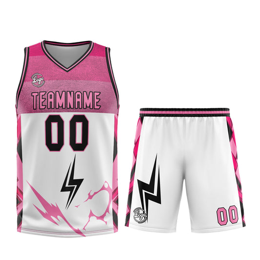 Benutzerdefinierter Weiß Rosa Basketball Jersey Uniform Anzug gedruckt Ihr Logo Name Nummer