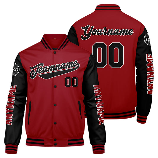 Maßgeschneiderte Rot Schwarz Letterman Varsity Jacket Individuelle Stickerei Druck nach Ihrem Wunsch