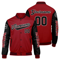 Maßgeschneiderte Rot Schwarz Letterman Varsity Jacket Individuelle Stickerei Druck nach Ihrem Wunsch