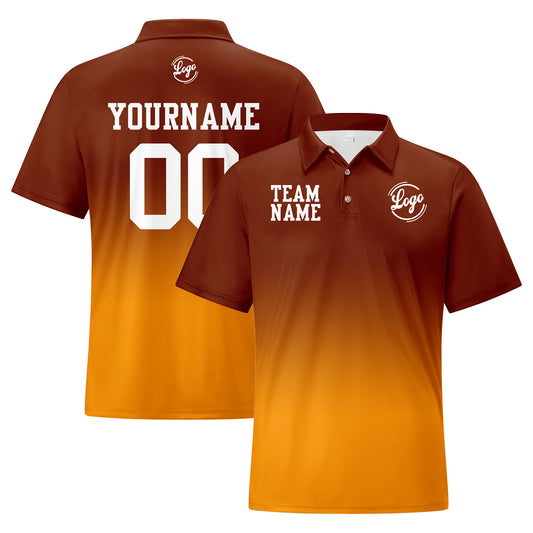 Benutzerdefinierte Braun Orange Fußball Gradient Polo-Shirts Fügen Sie Ihr Einzigartiges hinzu Logo/Name/Nummer