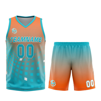 Benutzerdefinierter Orange Cyan Basketball Jersey Uniform Anzug gedruckt Ihr Logo Name Nummer
