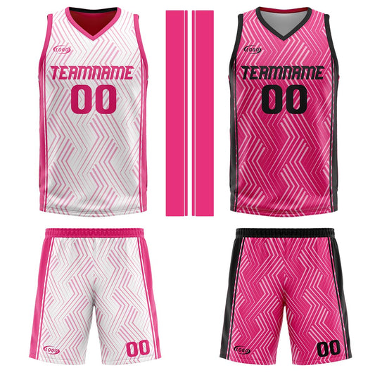 Benutzerdefinierte Weiß Rosa Reversible Basketball Jersey Personalisierte Drucken Name Nummer Logo
