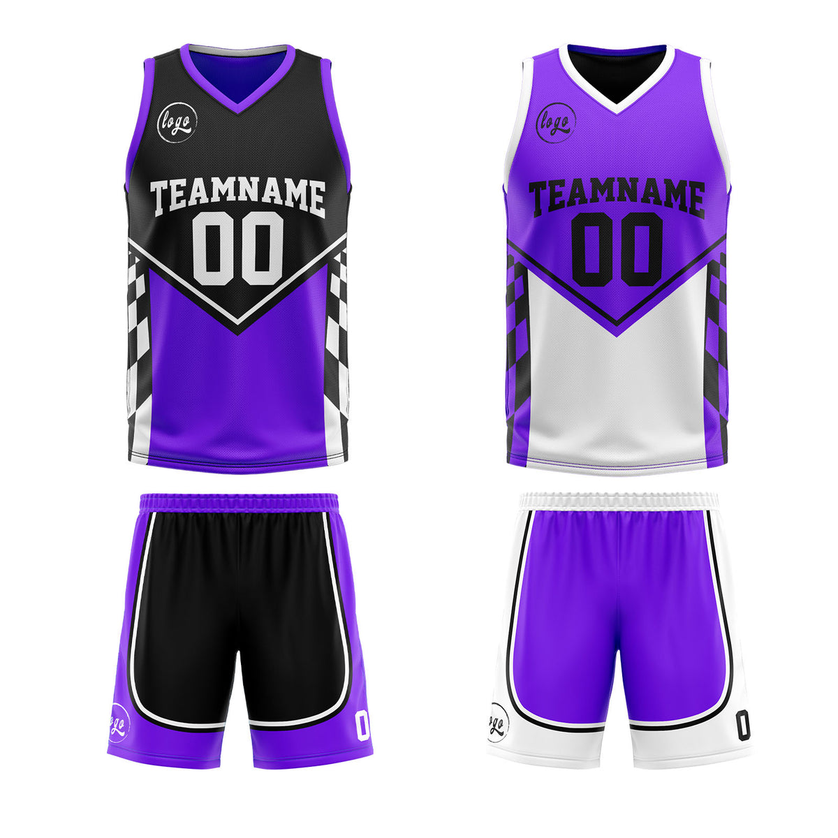 Benutzerdefinierte Schwarz Lila Reversible Basketball Jersey Personalisierte Print Name Nummer Logo
