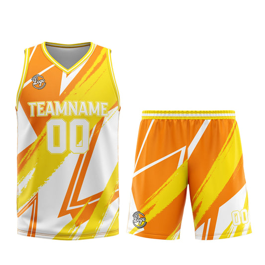 Benutzerdefinierter Orange Gelb Basketball Jersey Uniform Anzug gedruckt Ihr Logo Name Nummer